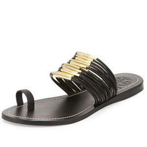 NWOT Tory Burch Mignon Rings Strappy Black Flat Sandal